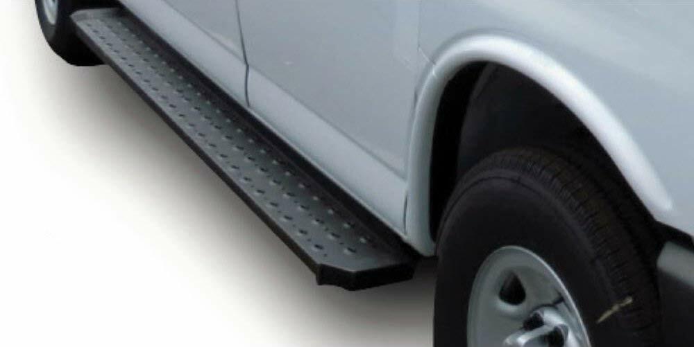 TrailFX Grated Side Step Running Board for Pickup Trucks - Fits 1992–2014 Ford E-150/250/350/450/550 (Black 37" Driver / 96" Passenger)