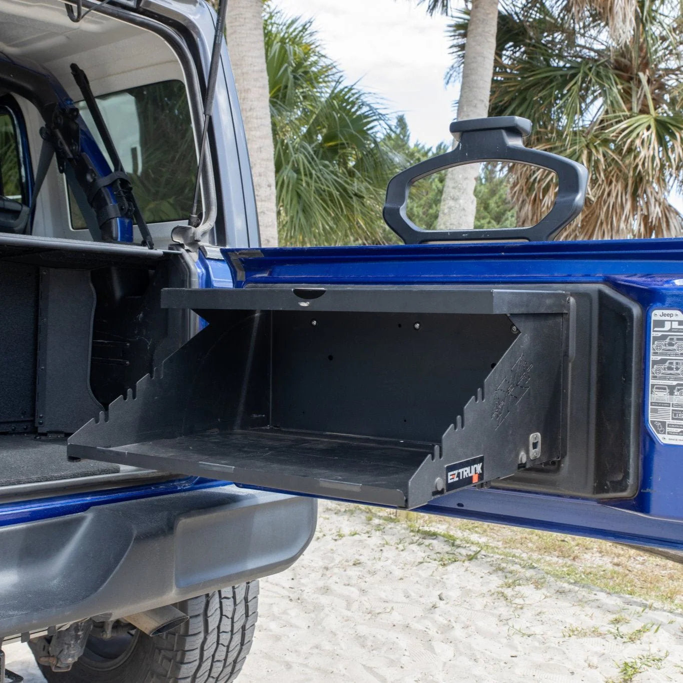 EZ4X4 Extreme Level Deluxe Folding Tailgate Table – Fits Jeep Wrangler JK/JKU/JL/JLU – Black Aluminum Cargo Shelf