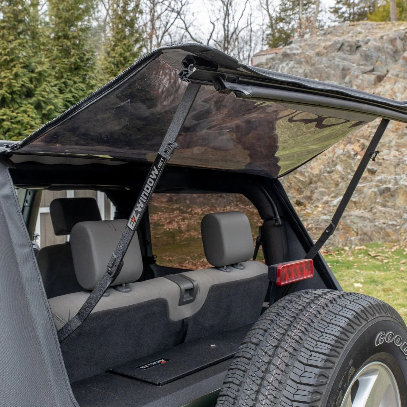 EZ4X4 EZWindow Slant for Jeep JK & JKU 4-Door – Fits 2007–2018 – Soft-Top Rear Window, Pull-to-Open, Easy Install