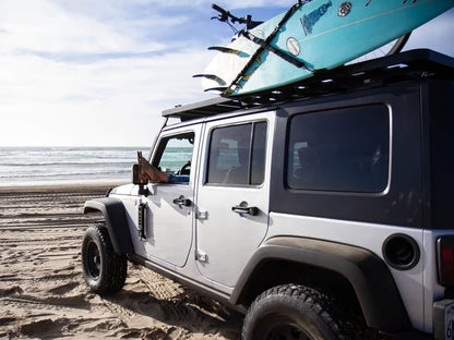 Front Runner Vertical Surfboard Carrier for Roof Rack – Fits Slimline II Racks – Black Steel, Adjustable Design with Stratchit Straps (1PC)