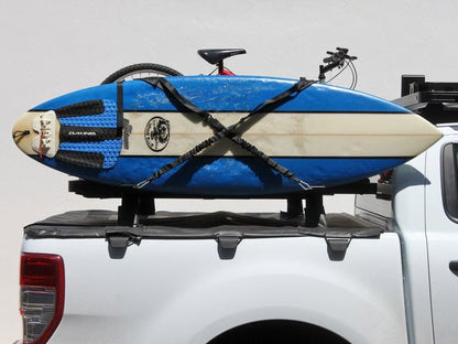 Front Runner Vertical Surfboard Carrier for Roof Rack – Fits Slimline II Racks – Black Steel, Adjustable Design with Stratchit Straps (1PC)