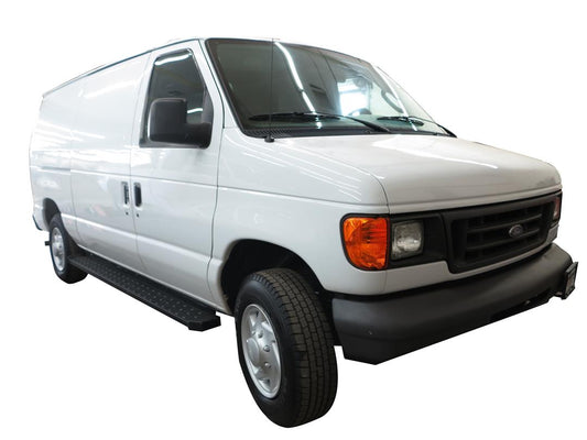 TrailFX Grated Side Step Running Board for Pickup Trucks - Fits 1992–2014 Ford E-150/250/350/450/550 (Black 37" Driver / 96" Passenger)